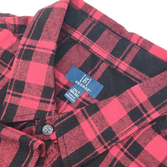 George Other - George Button-Down Flannel Shirt Men's 2XLT Red Plaid Check Pockets‎